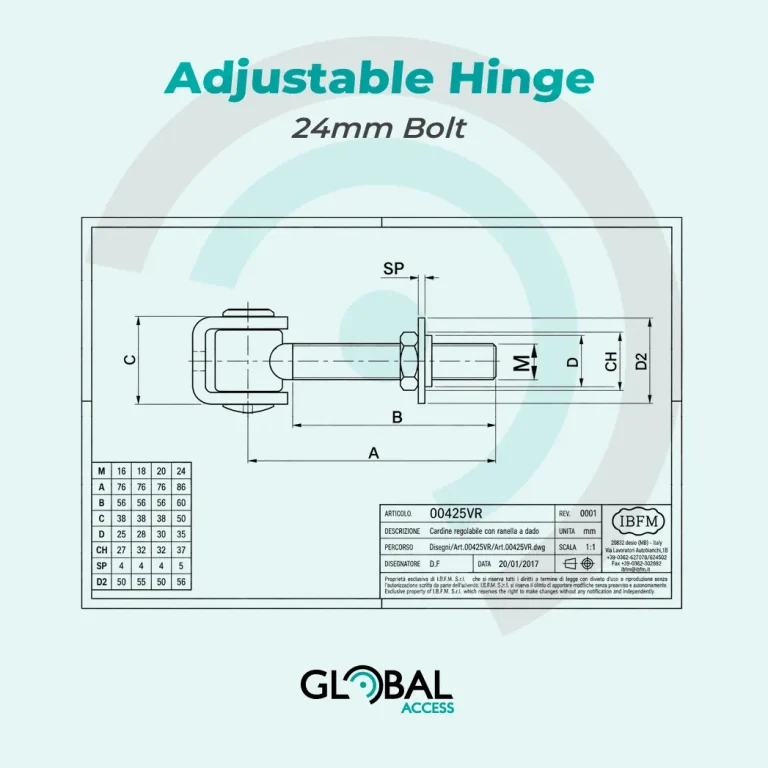 IBFM Adjustable Hinge – 24mm Bolt
