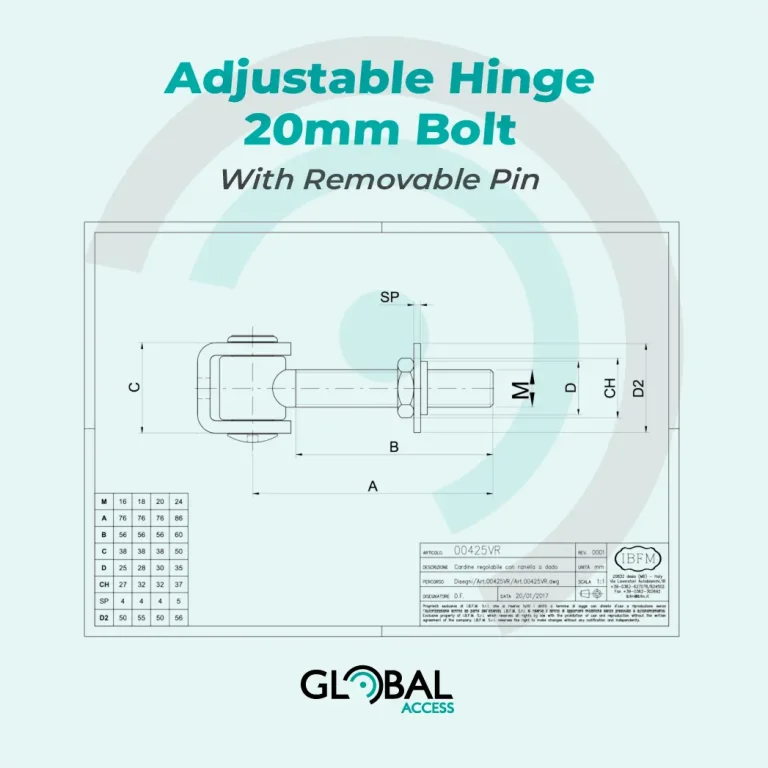 IBFM djustable Hinge – Bolt 20mm Bolt – With Removable Pin