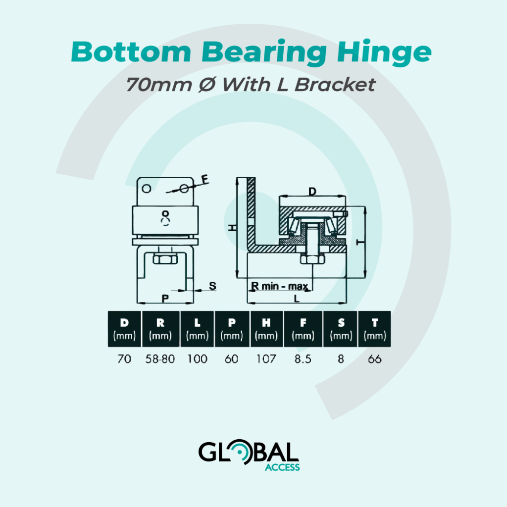 Bottom Bearing Hinge 70mm Ø With L Bracket