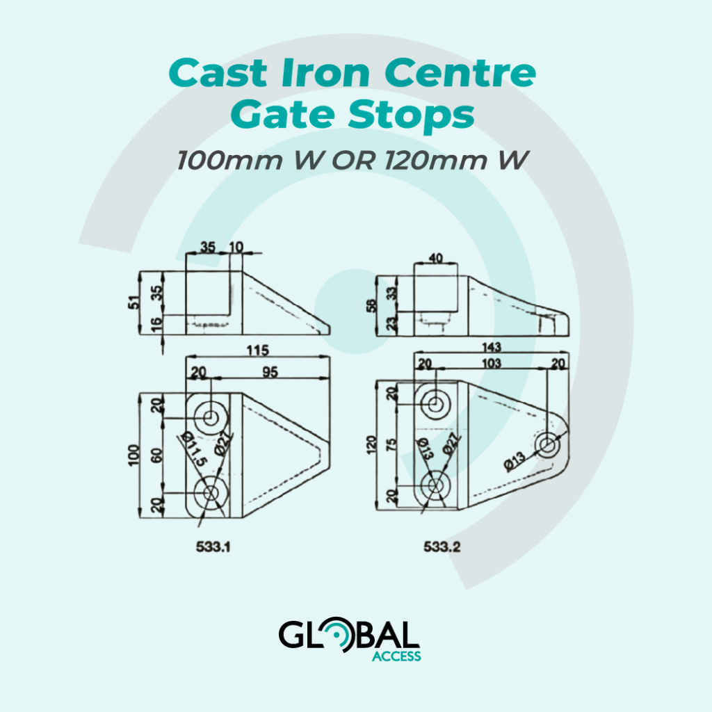 Cast Iron Centre Gate Stops - 100mm W OR 120mm W