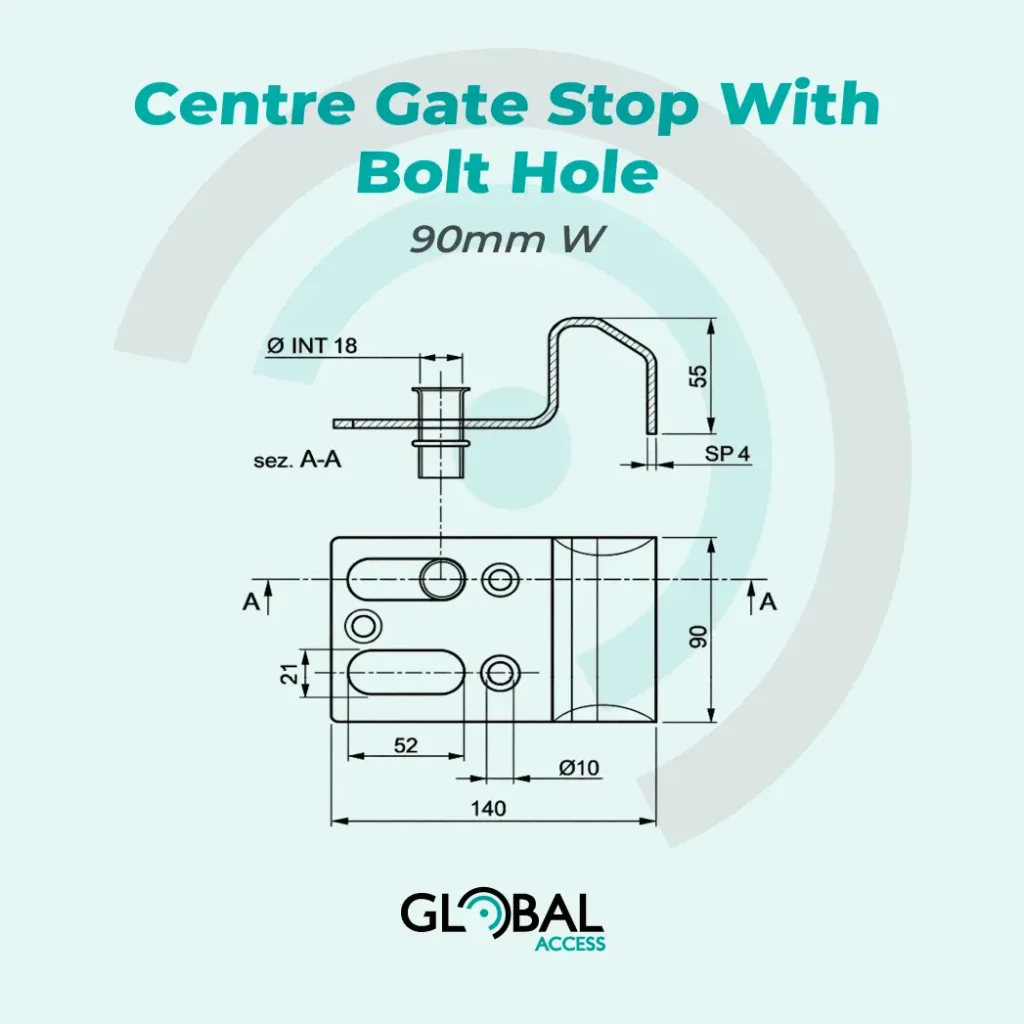 Centre Gate Stop With Bolt Hole - 90mm W