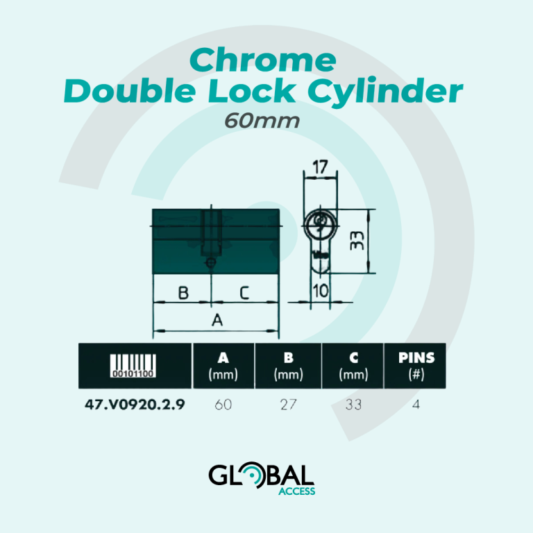 Chrome Double Lock Cylinder - 60mm