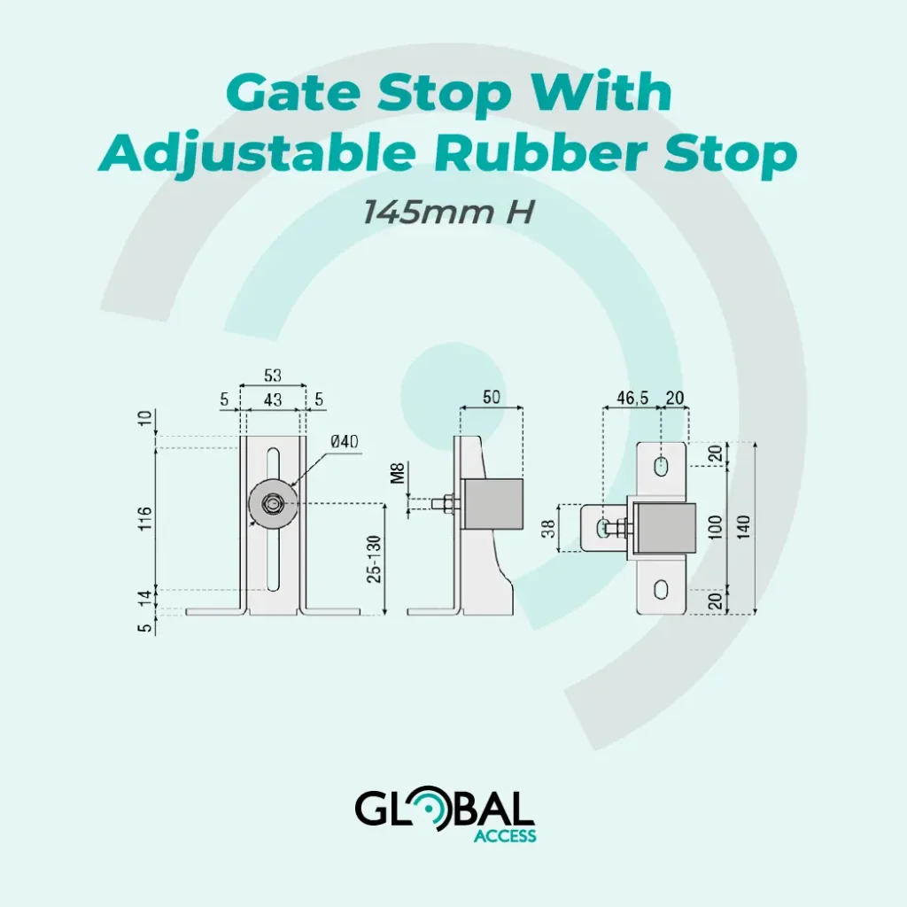 Gate Stop With Adjustable Rubber Stop - 145mm H