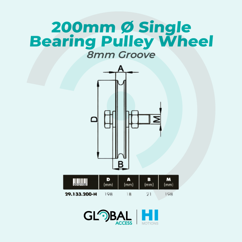 Hi-Motions 200mm Ø Single Bearing Pulley Wheel – 8mm Groove