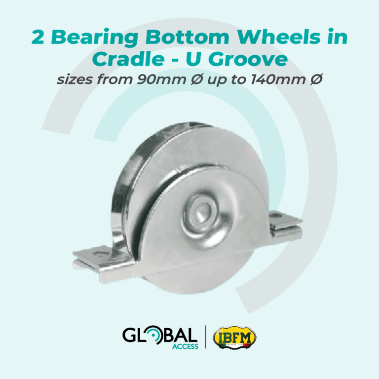 IBFM 2 Bearing Bottom Wheels in Cradle - U Groove - sizes from 90mm Ø up to 140mm Ø