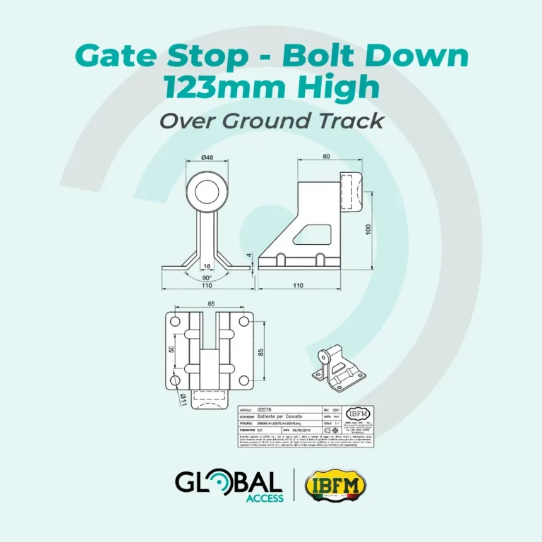 IBFM Gate Stop - Bolt Down 123mm High, Over Ground Track