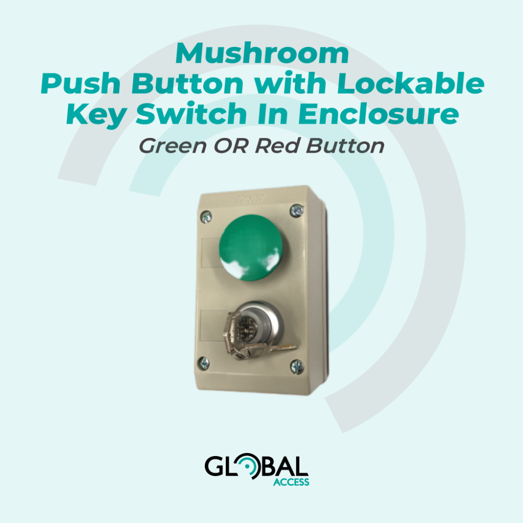 Mushroom Push Button With Lockable Key Switch In Enclosure – Green OR Red Button