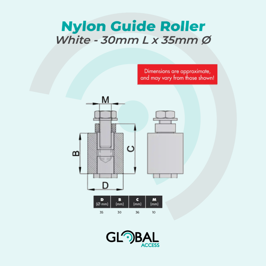 Nylon Guide Roller - White - 30mm L x 35mm Ø