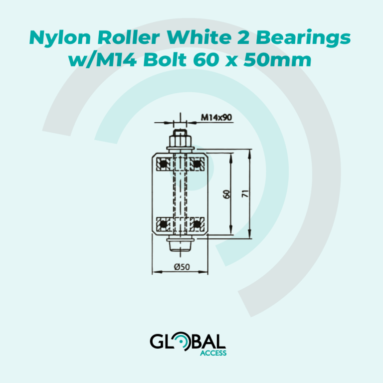 Nylon Roller White 2 Bearings wM14 Bolt 60 x 50mm