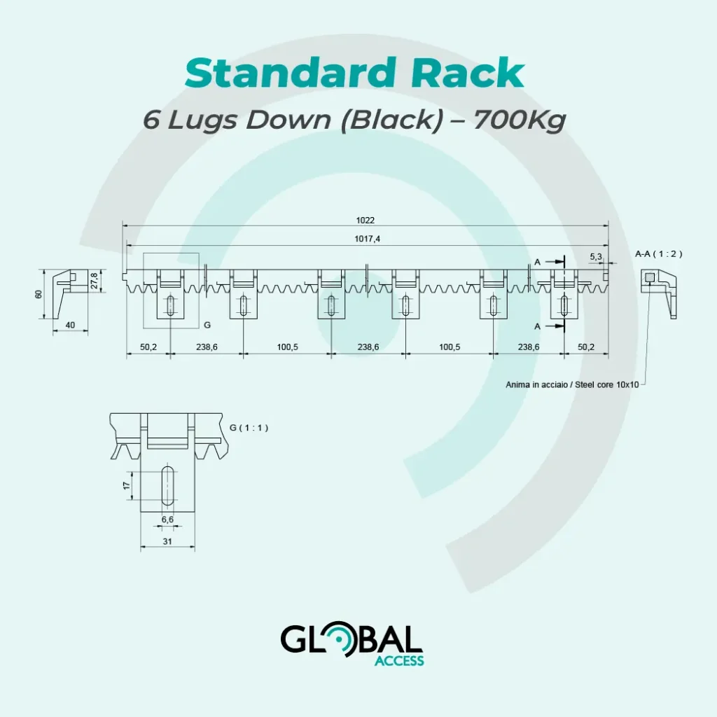 Standard Rack – 6 Lugs Down (Black) – 700Kg