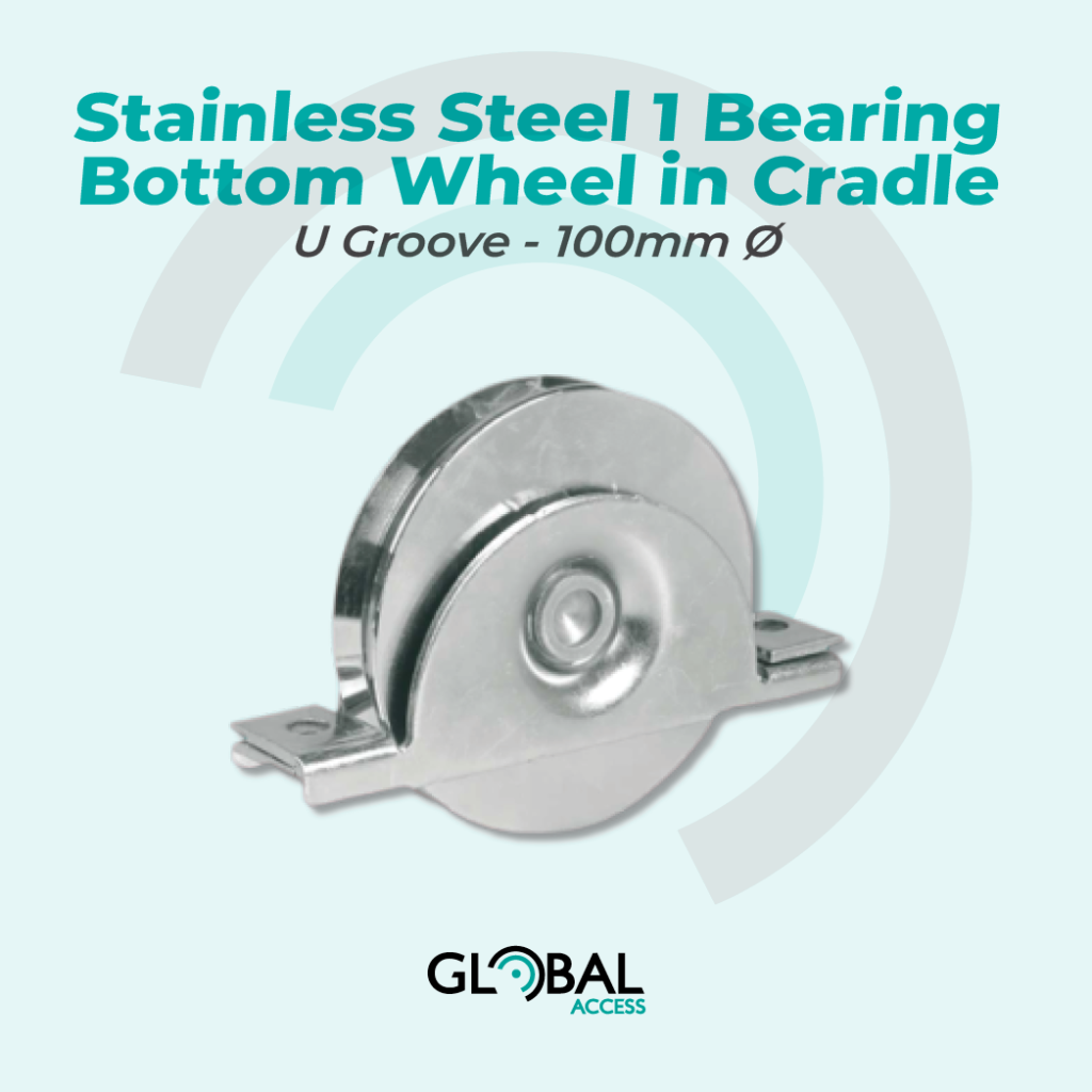 Stainless Steel 1 Bearing Bottom Wheel in Cradle - U Groove - 100mm Ø