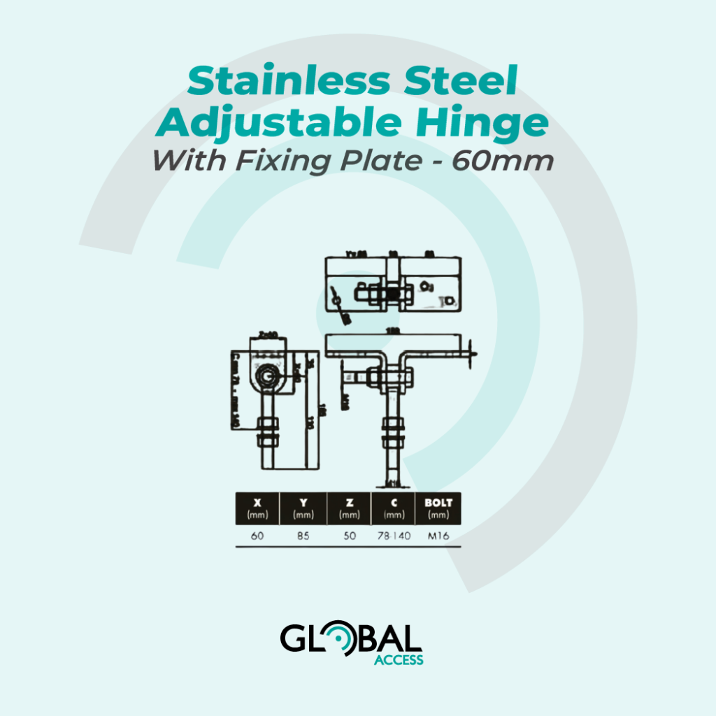 Stainless Steel Adjustable Hinge With Fixing Plate - 60mm