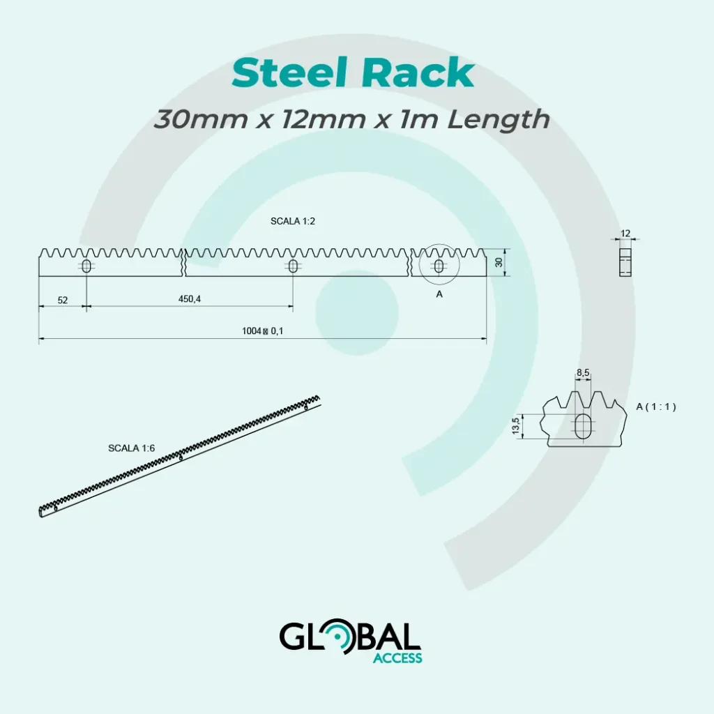 Steel Rack - 30mm x 12mm x 1m Length