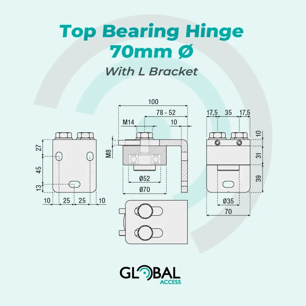 Top Bearing Hinge 70mm Ø With L Bracket