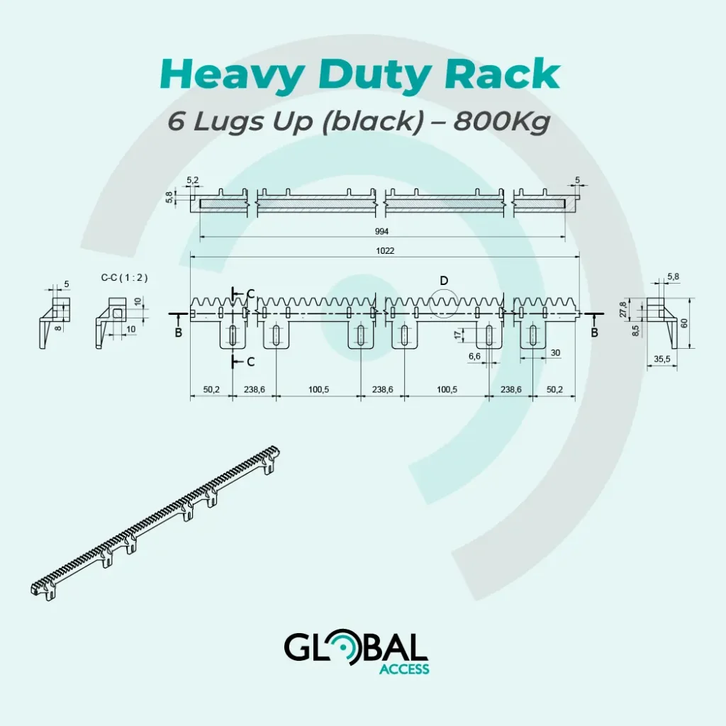 Heavy Duty Rack - 6 Lugs Up (black) - 800Kg