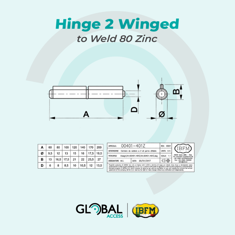 IBFM Hinge 2 Winged to Weld 80 Zinc