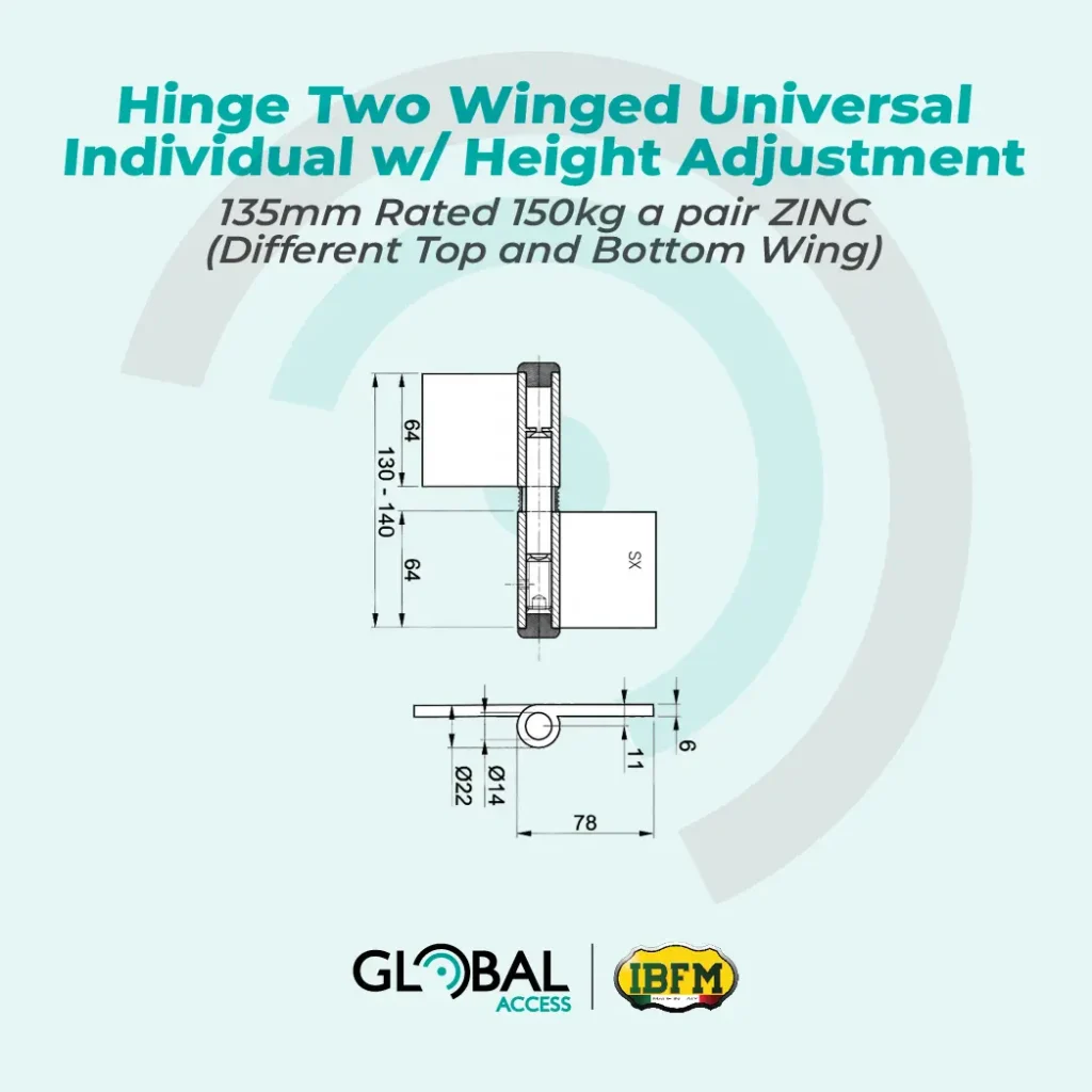 IBFM Hinge Two Winged Universal Individual w Height Adjustment