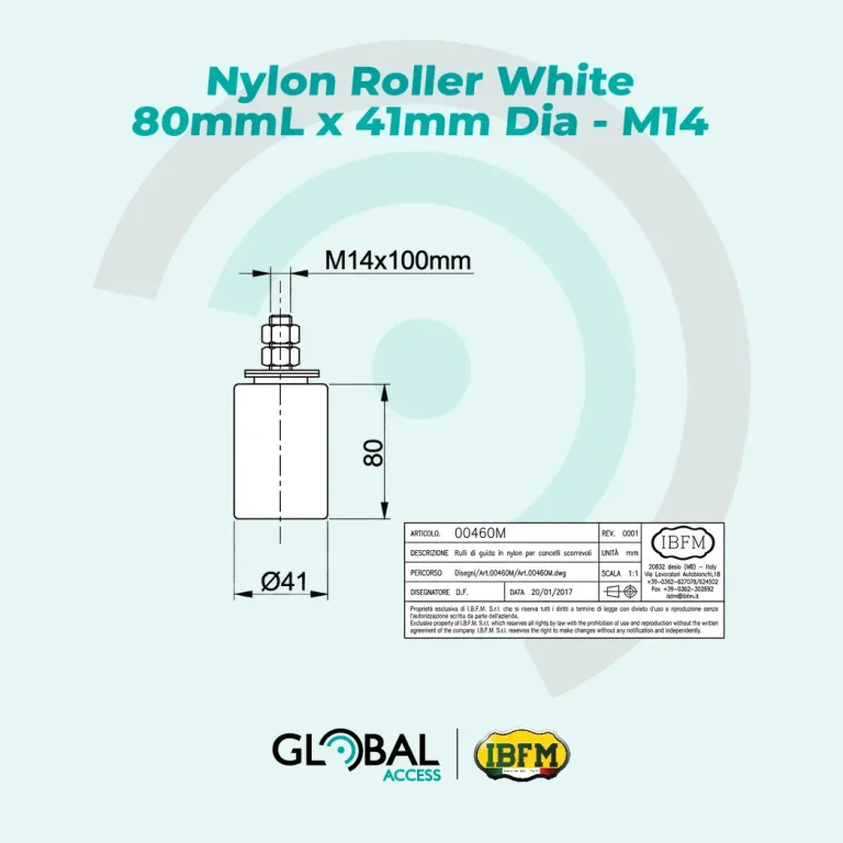 IBFM Nylon Roller White 80mmL x 41mm Dia - M14